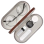 MoKo Double Eyeglass Case, Contact Lens Case with Mirror Tweezers Remover, 2 in 1 Double Sided Portable Contact Lens Box Holder Container Soak Storage Kit Sunglasses Pouch for Men & Women, Brown
