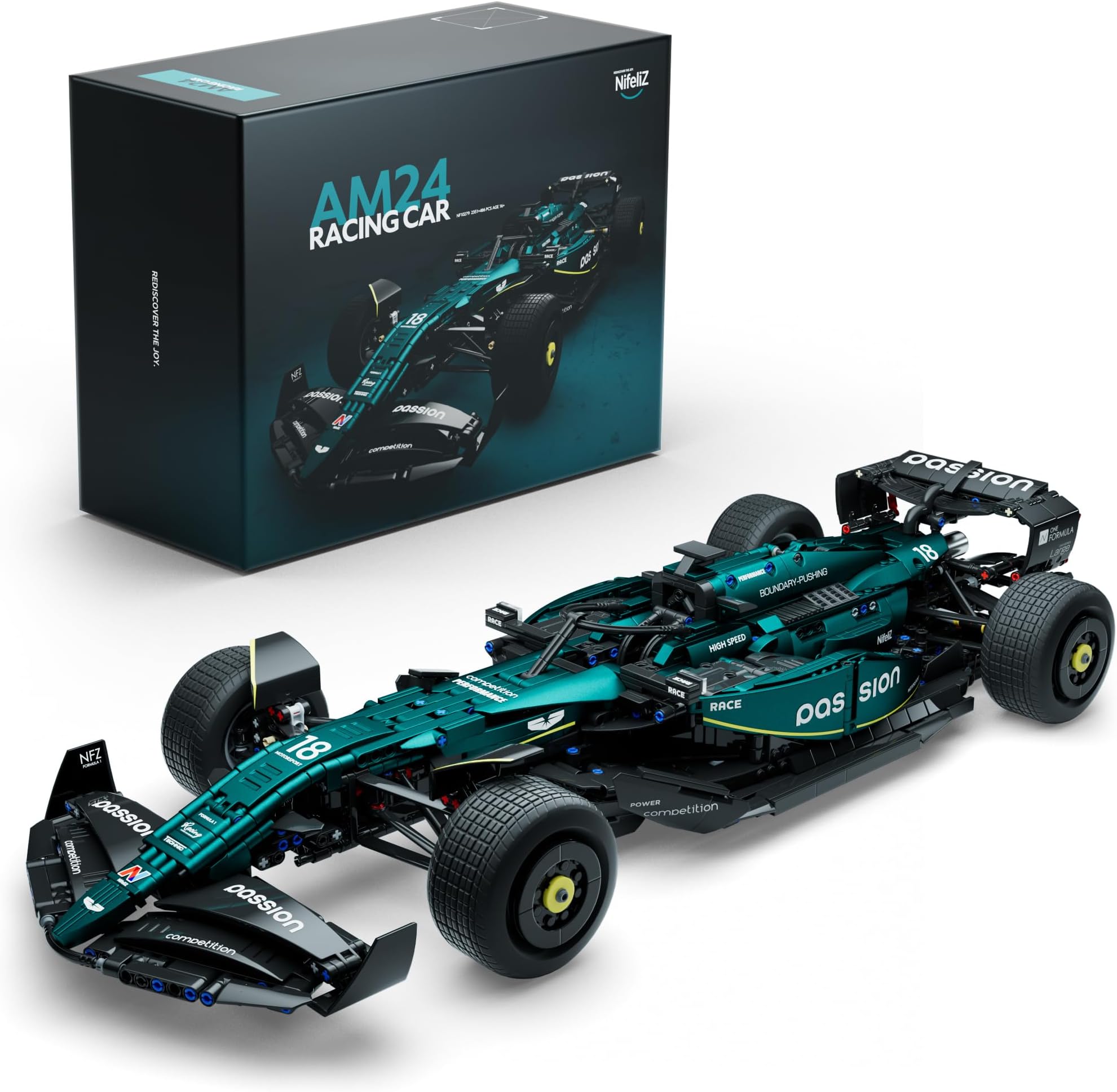 AM24 Formula 1 Racing Car Building Set, 1:8 Scale Collectible Set for Adults, Authentically Detailed Build and Display Model for Home or Office Décor (2351PCS, NF10279)