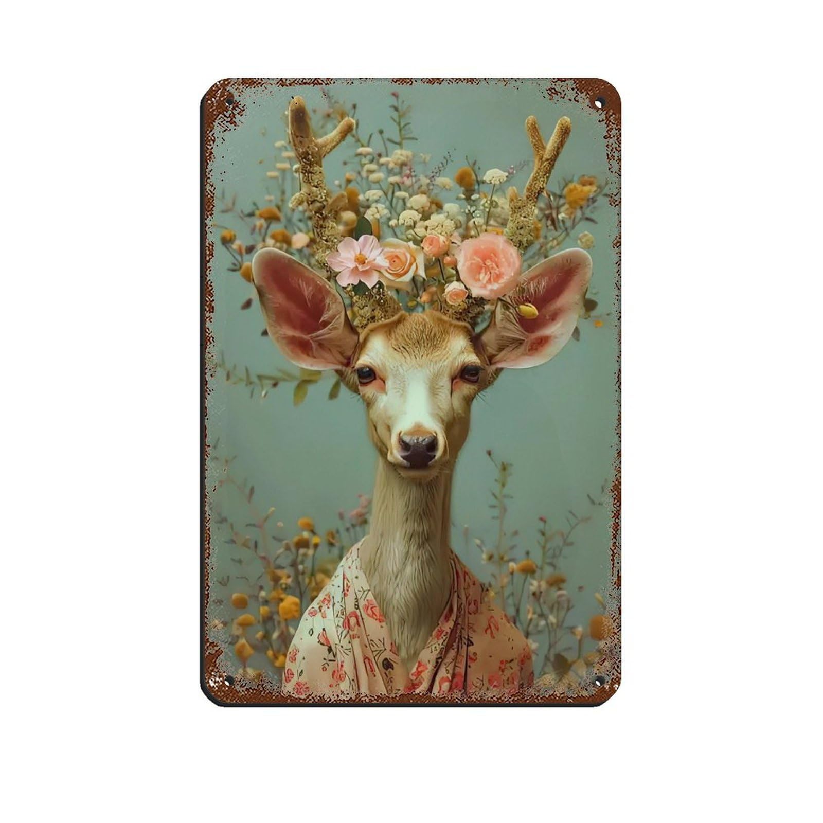 Matisse Maximalist Floral Deer Painting Poster Tin Sign Vintage Metal Pub Club Cafe Bar Home Wall Art Decoration Poster Retro 8x12inch(20x30cm)