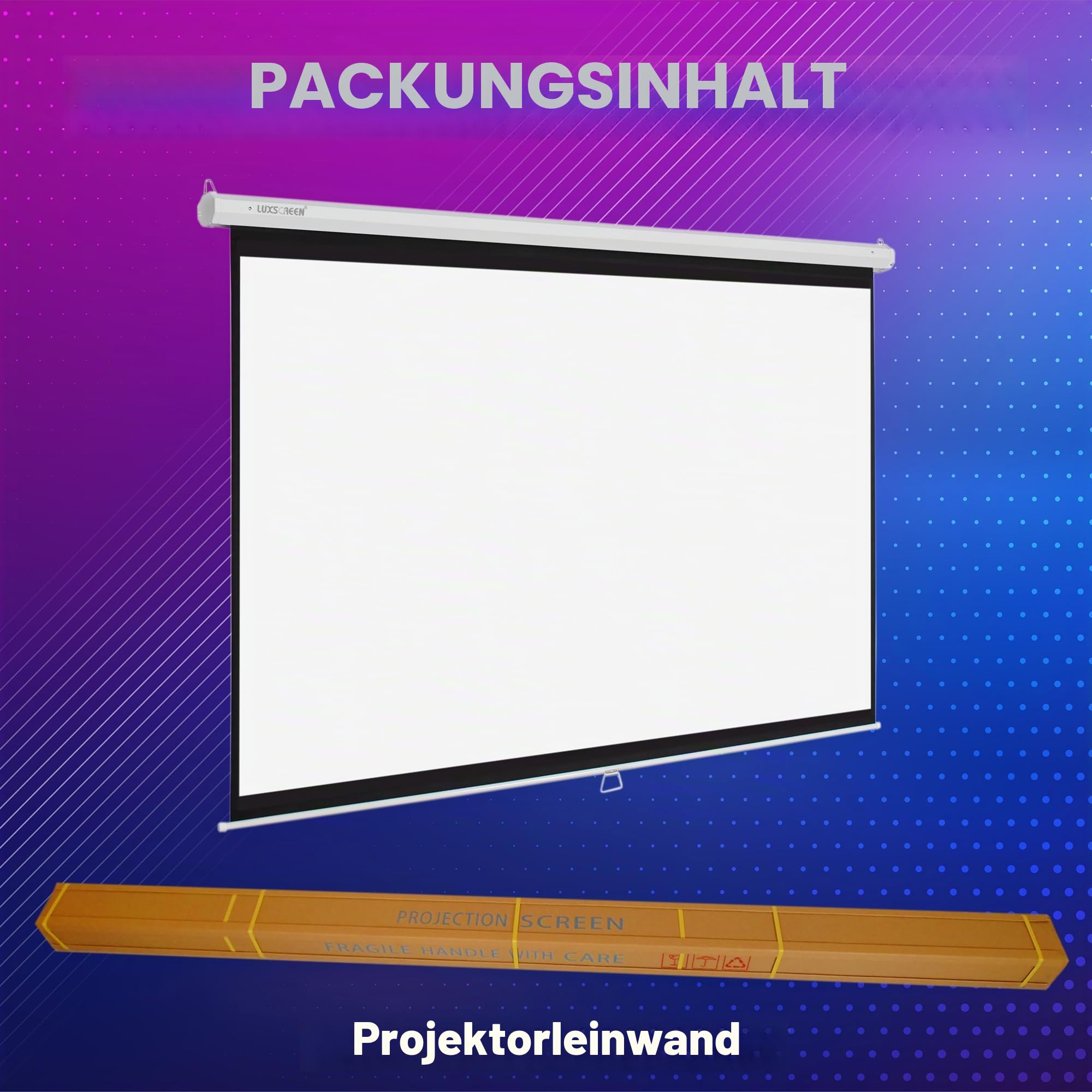 Projektionsleinwand 72" 140 x 105 cm | Mattweiße Oberfläche mit einem Gain-Faktor von 1,1 |Schwarzer umlaufender Rand Und Rückseite des Tuchs schwarz | Heimkino