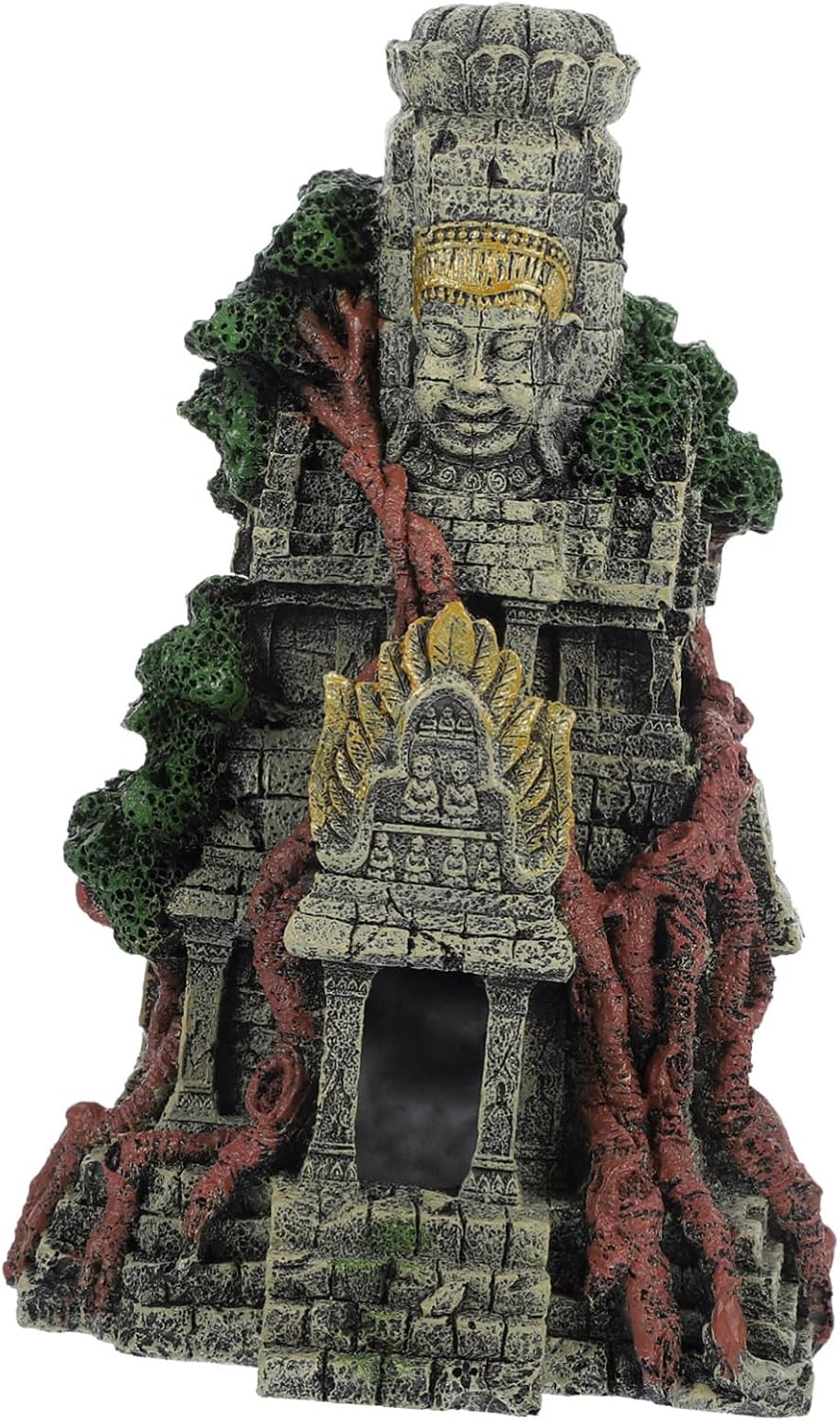 BESPORTBLE 1Pc Resin Aquarium Buddha Temple Statue Detailed Fish Tank Decor for Freshwater and Saltwater Hiding Place for Fish and Ornament for Aquatic Environments