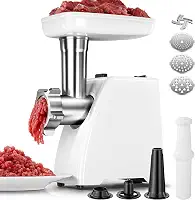 AMZCHEF - Moedor elétrico de carne, enchedor de salsichas com lâminas, 3 pratos, tubo de salsichas e kit Kubbe para uso doméstico e na cozinha