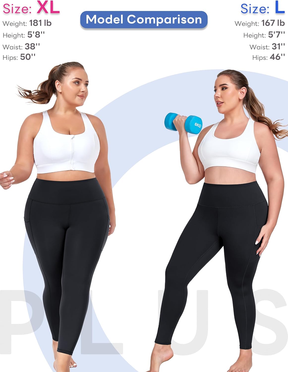 Plus Size Yoga Pants with Pockets, L-6XL Soft Stretch Leggings High Waisted, Tummy ... - Image 4