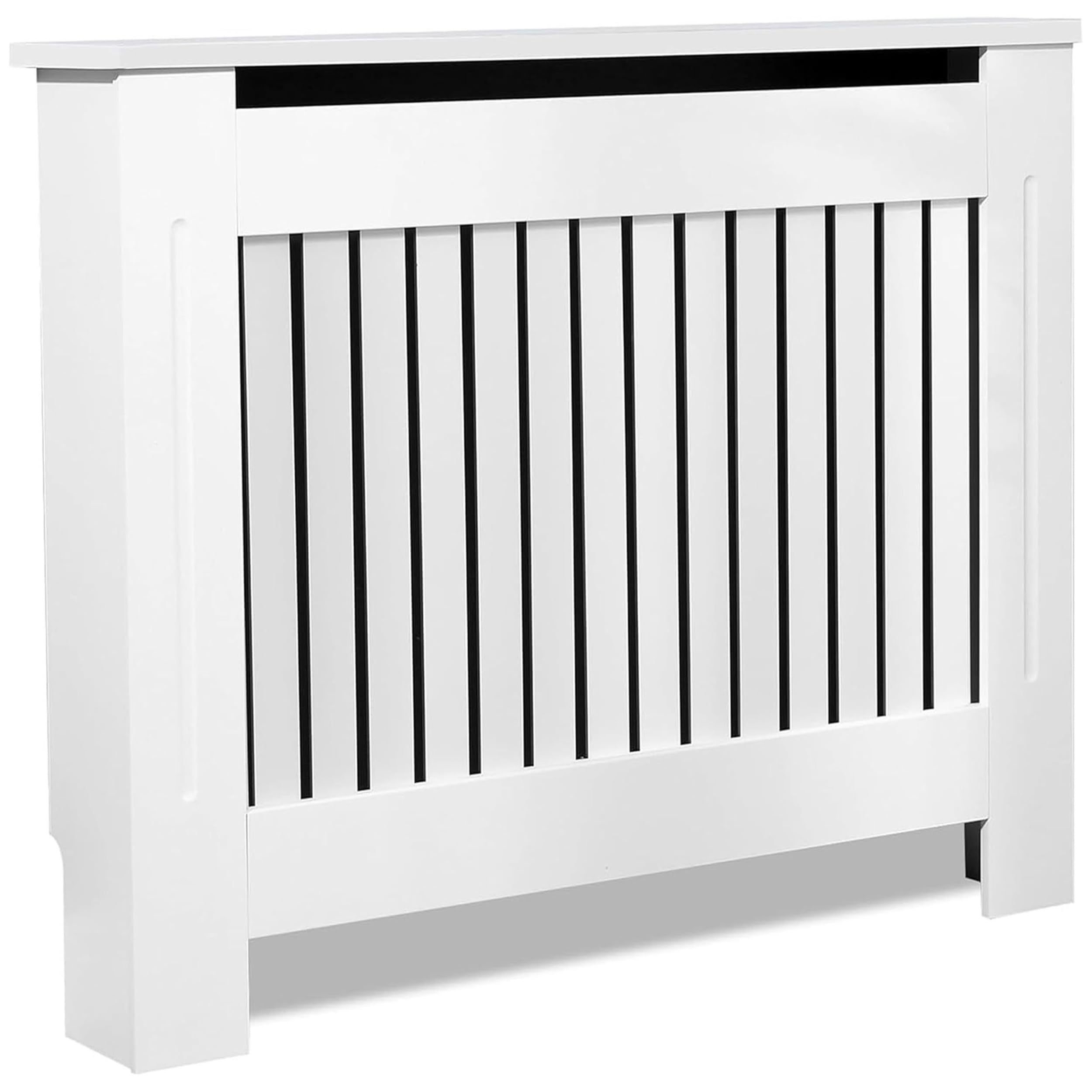 Blisswood Radiator Cover White – Medium Radiator Cover Grill Shelf Cabinet, MDF Wooden Slatted Decorative Heater Cover for Living Room, Bedroom, Hallway, Office (19D x 111W x 83.2H cm)