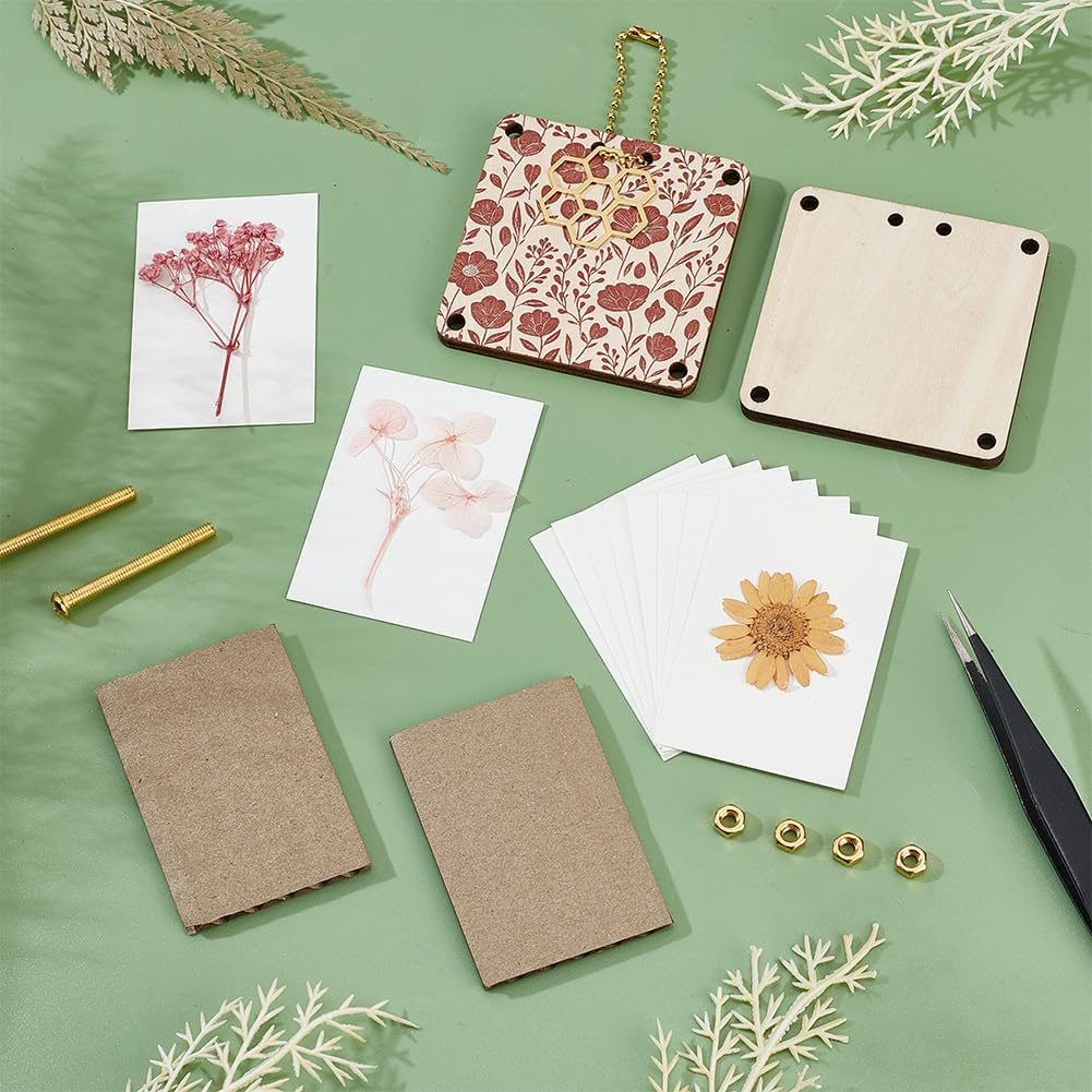 AHANDMAKER Pocket Flower Press Plant Preservation Kit Wooden Pocket Flower Pressing Portable Small Leaf Petal Preservation for Arts and Crafts Lovers, Plant Lover Gifts (Golden)