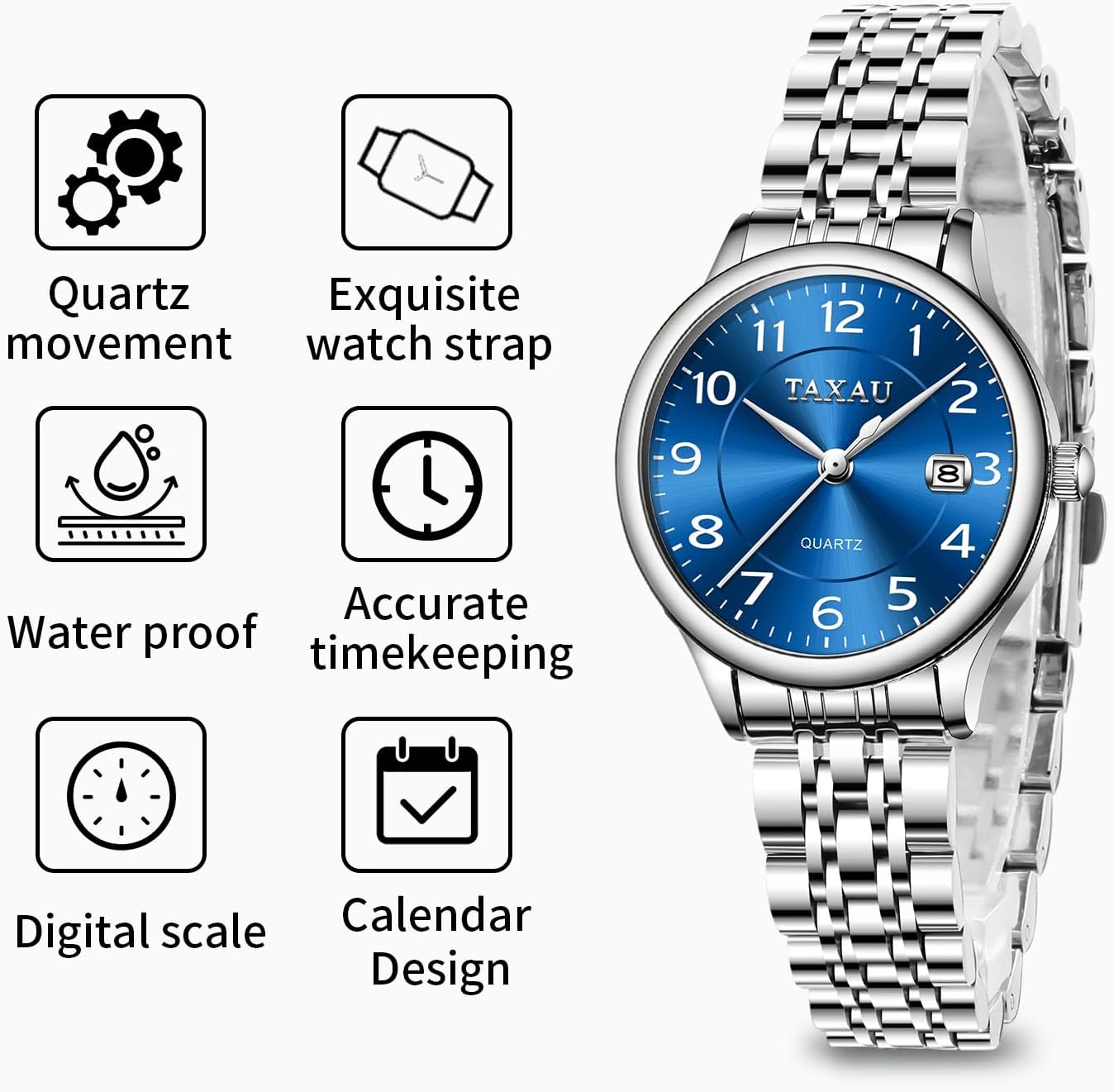 Womens Watch Fashion Dress Waterproof Silver Watches for Women Casual Easy Read Quartz Analog Women's Watch Two Tone Stainless Steel Ladies Watches with Day Date - Image 2