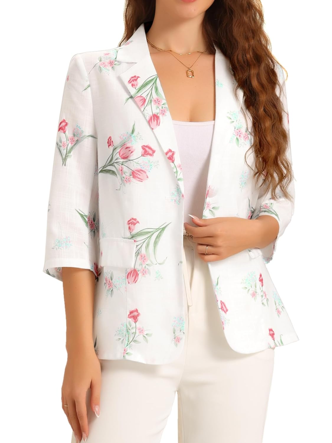 Allegra K Floral Blazer for Womens 3 4 Sleeve Lightweight Semi Sheer Loose Casual Office Jacket