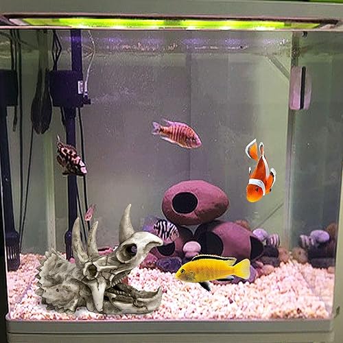 Miniatura 7 de kathson Gran resina dinosaurio triceratops cráneo decoración acuario reptiles escondite pecera adorno decoración hogar paisaje