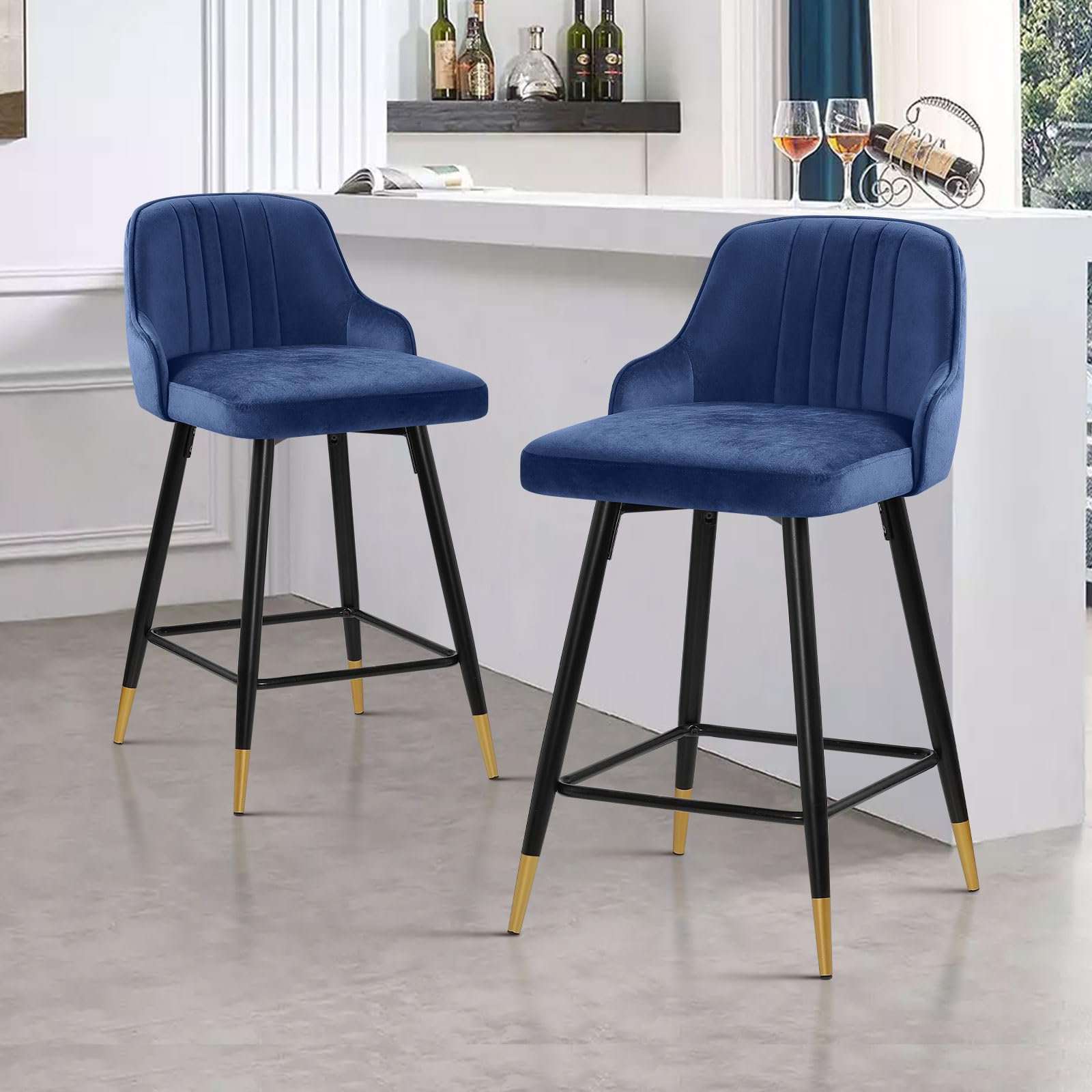 Bekrvio Juego de 2 taburetes de bar de terciopelo, giratorios de 360°, altura de 74 cm, acolchados, taburetes modernos para cocina, mostrador, bar, comedor