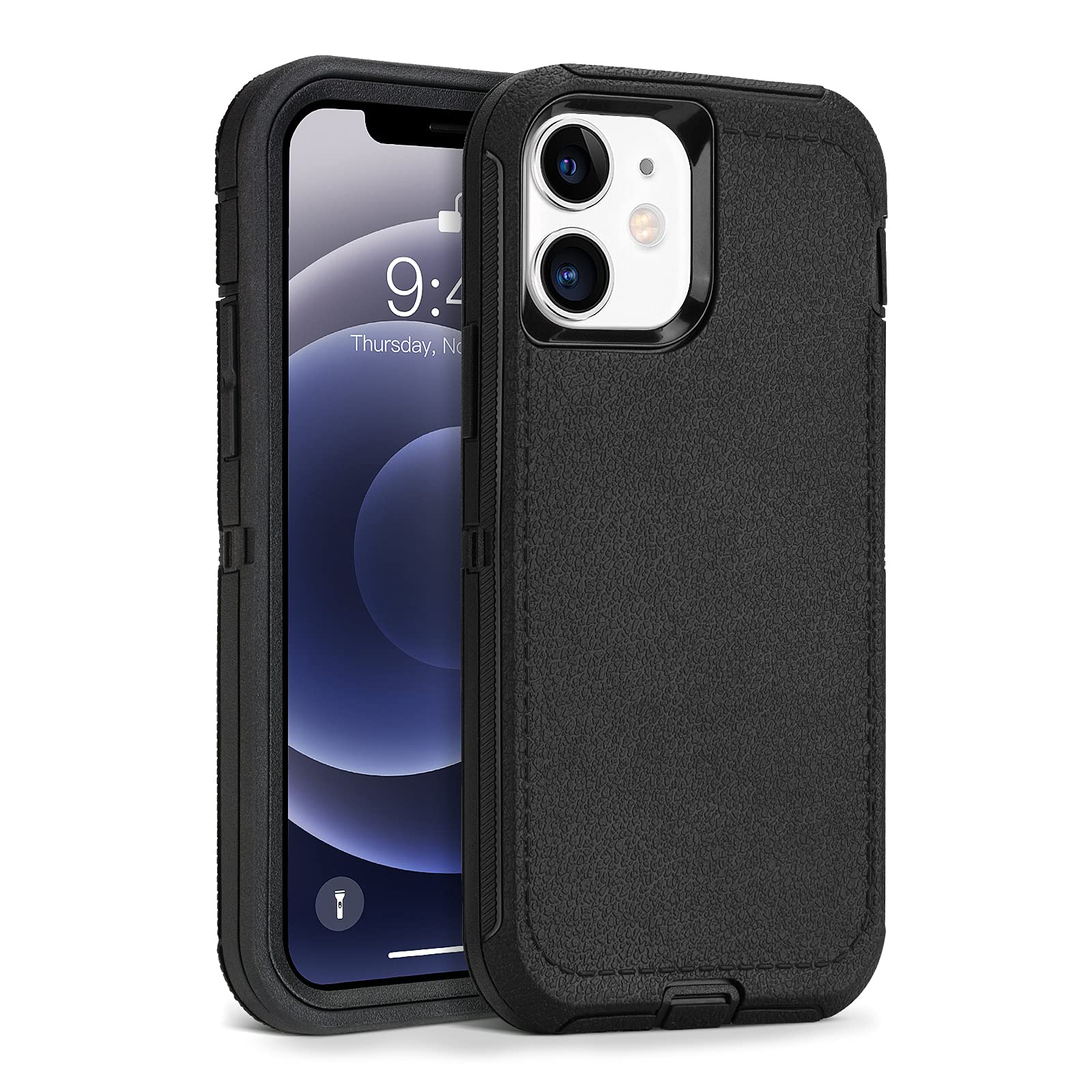 CAFEWICH Compatible with iPhone 12 Case/iPhone 12 Pro Case 6.1-Inch (2020), Heavy Duty Defender 3-Layer Rugged Shockproof Drop Protective Cover Phone Cases for iPhone 12/12Pro,Black