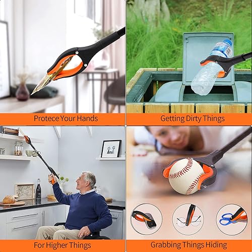 Miniatura 5 de Jellas Paquete de 2 herramientas de agarre de 32 pulgadas con punta magnética, agarrador de alcance con mandíbula giratoria de 360 grados, agarrador