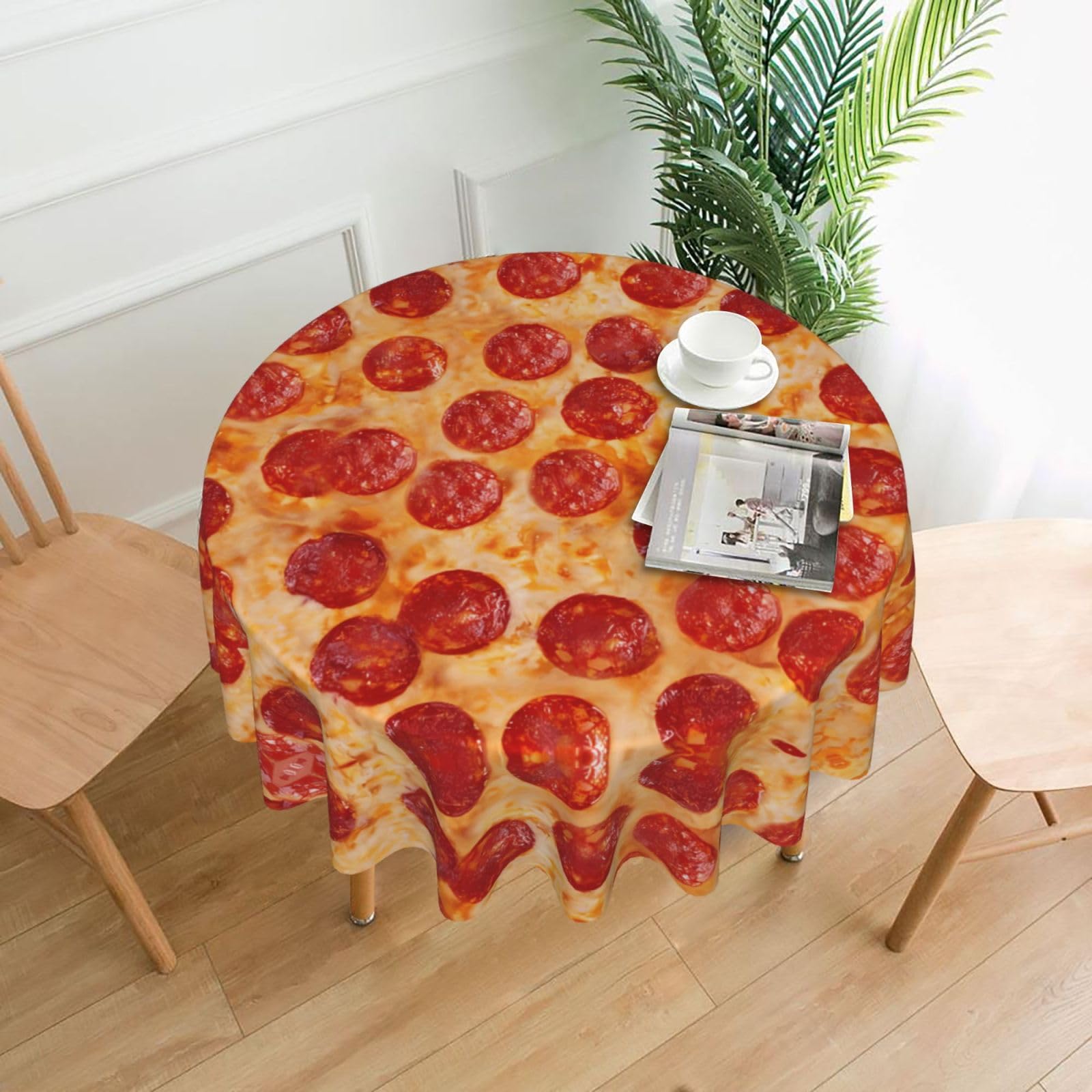 YYHWHJDE 3D Pizza Pepperoni Prints 60in Round Decorative Tablecloth – High-Grade Polyester Throw for Stylish Dining & Event Table Protection