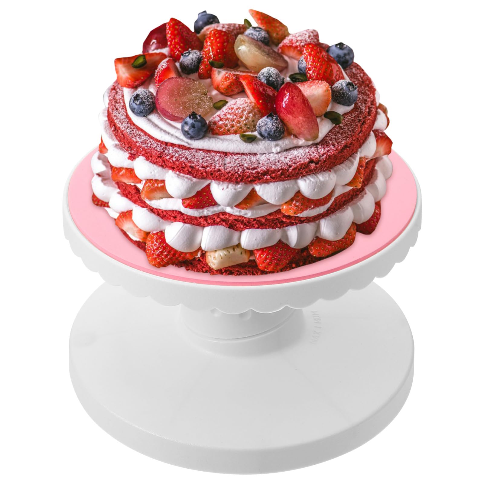 Gatuida Mesa Giratoria para Pasteles 10 Pulgadas Plato Giratorio Antideslizante de Plástico, Superficie Lisa, Soporte Ajustable para Hornear, Decoración de Pasteles y Repostería Rosa