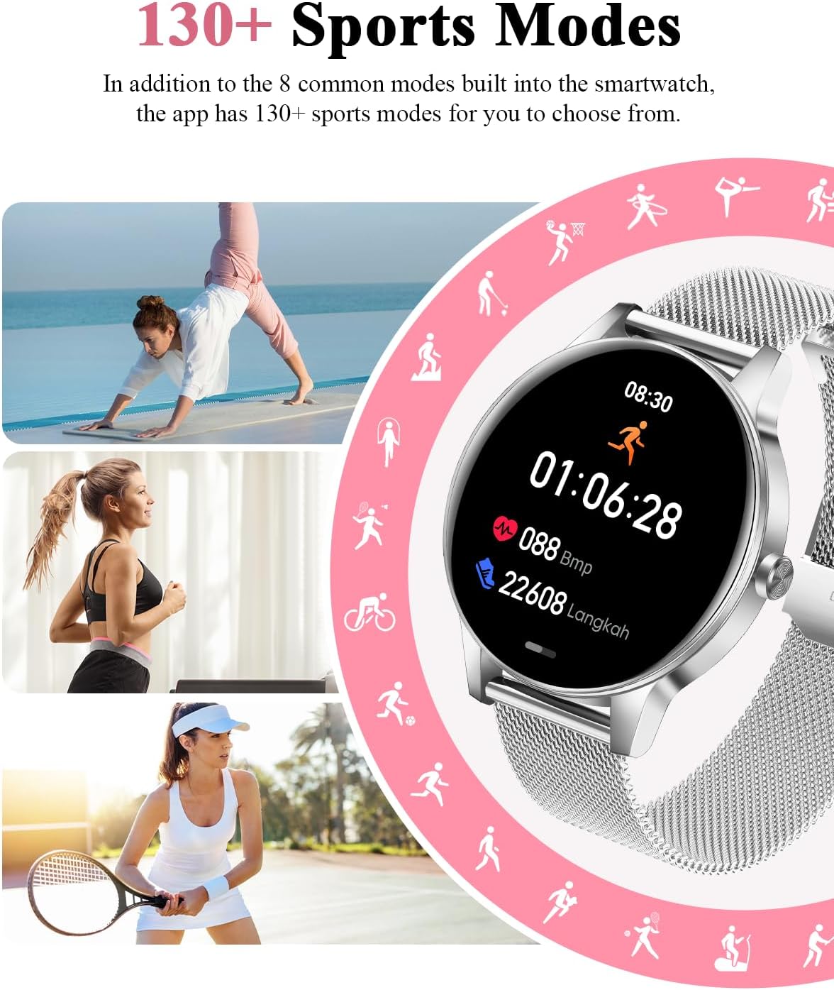 Smart Watch for Women(Answer/Make Call), 1.27'' HD Fitness Tracker Watch with 130+ Sports Modes, Heart Rate/Sleep Monitor/Menstrual Cycle, 41mm Waterproof Smartwatch for Android iPhone (Silver)