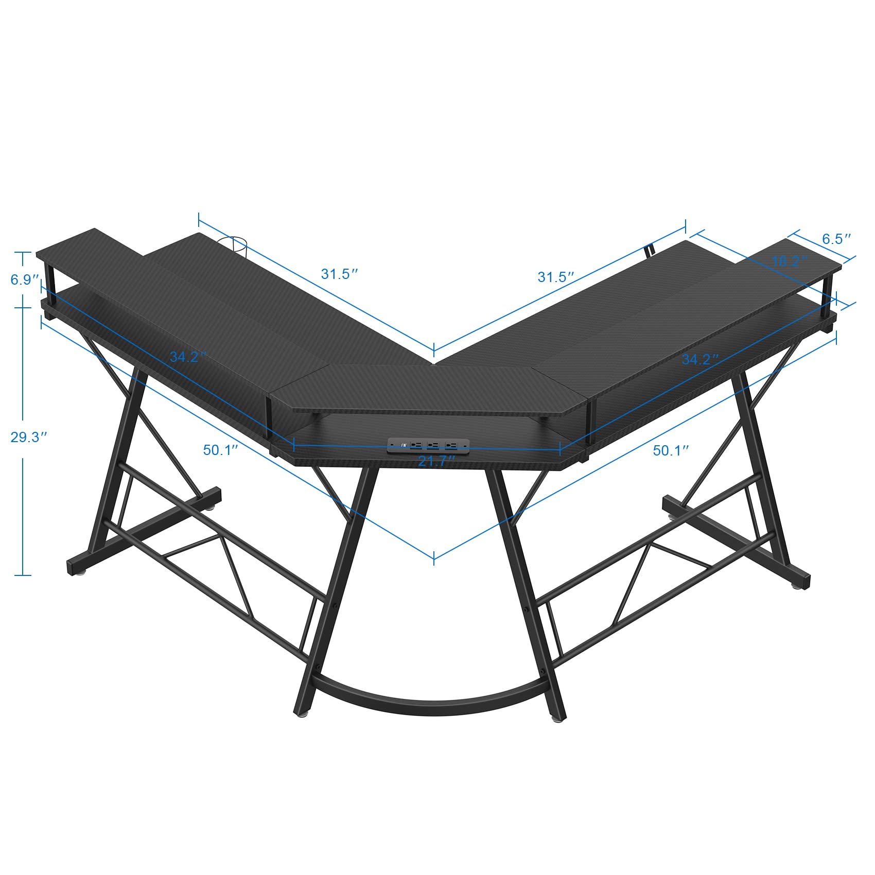 Buy Mr IRONSTONE Gaming Desk with Led Lights and Power Strip L Shaped