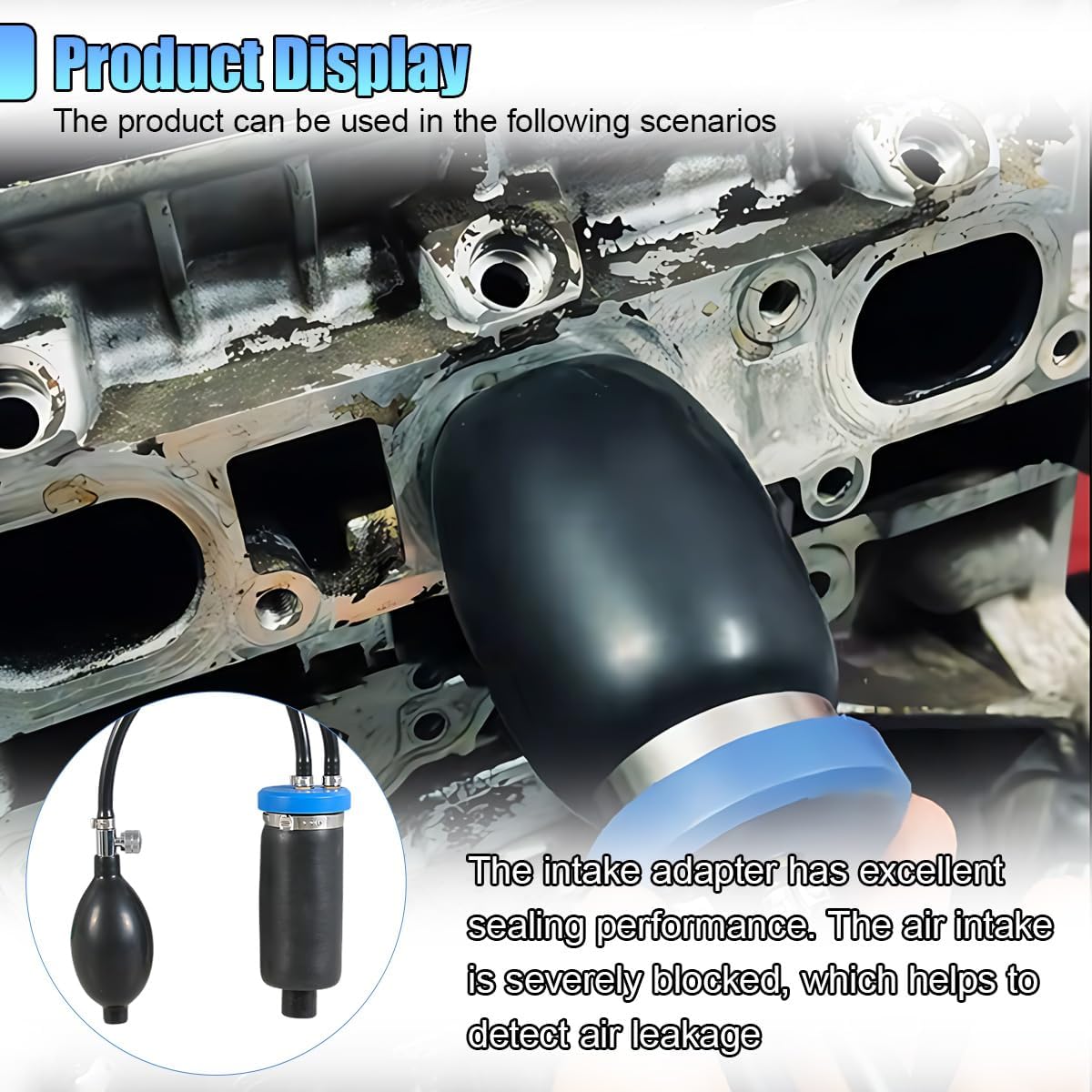 Universal Easy Intake Adapter, Car Smoke Machine & Pipe Fuel Leak Diagnostic Tester Tool, Vehicle Inflatable Bladder for 12V Vehicle EVAP Leakage Detection