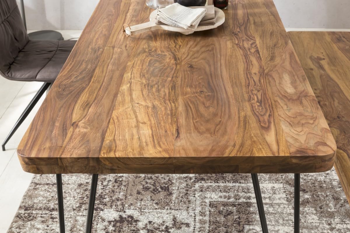 FineBuy Esstisch Harlem 120 cm Sheesham Massivholz mit Metallbeinen | Esszimmertisch aus Echtholz, Küchentisch handgefertigt, jedes Stück ein Unikat, Speisetisch für 6 bis 8 Personen