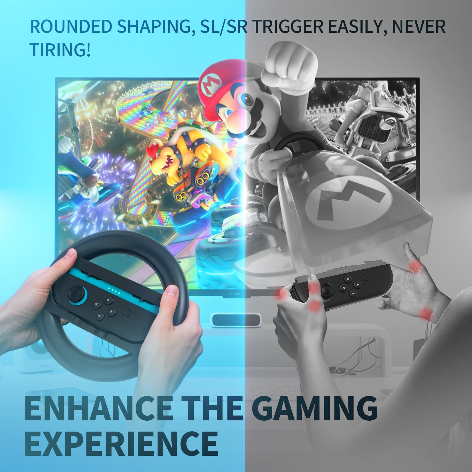 Tixlux 2 Pack Steering Wheels kompatybilny z kontrolerem Nintendo Switch 2 Joy Con, kierownica wyścigowa do gier samochodowych Switch 2 Mario Kart World