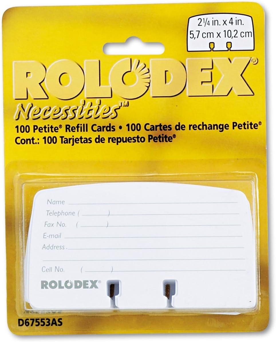 Rolodex(R) Card File Refills, 2 1/4" x 4", Printed, White, Pack Of 100