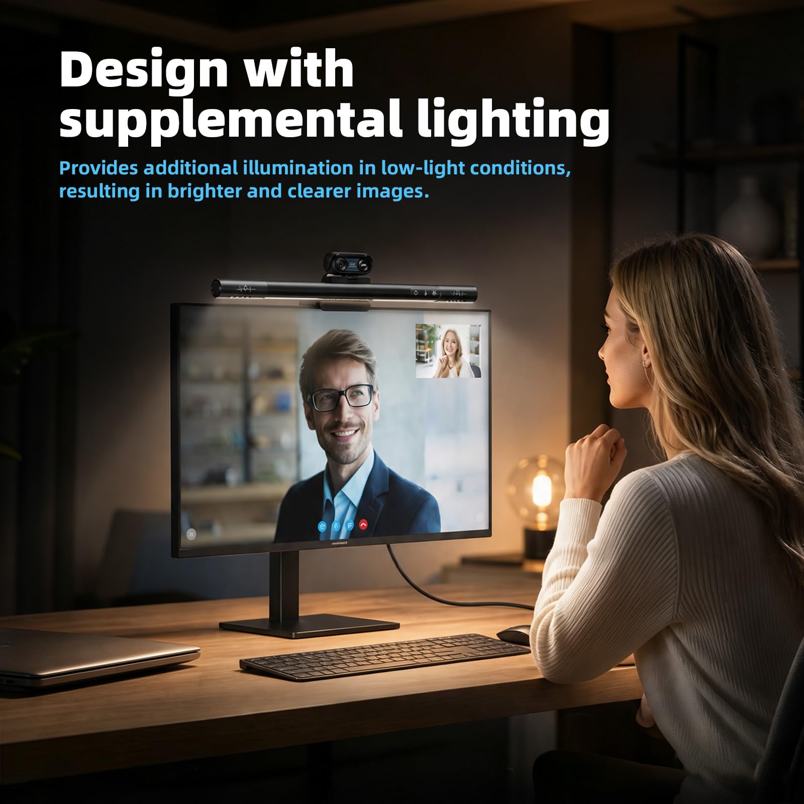 Webcam 4 en 1 4K con micrófonos y altavoces estéreo, luz de pantalla