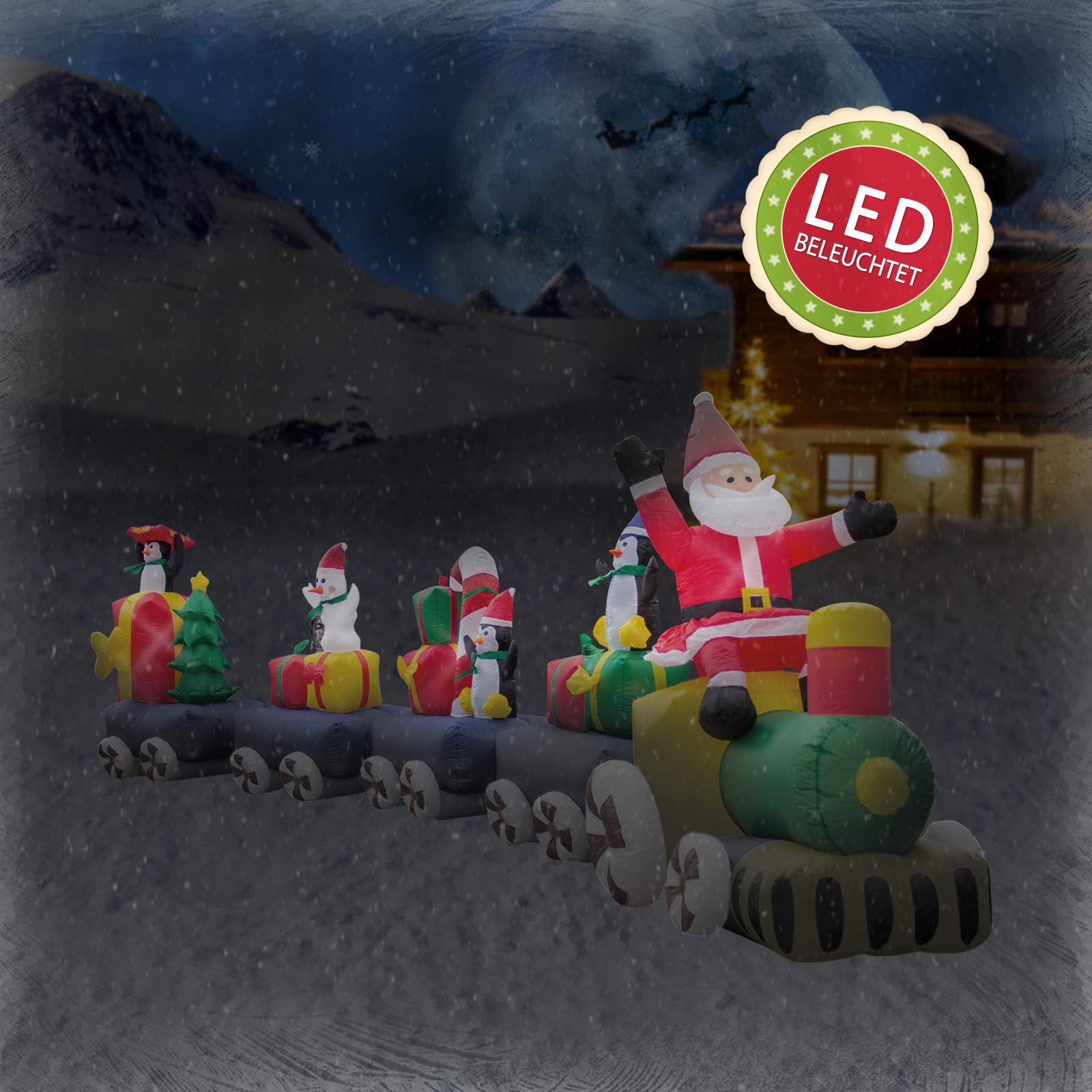 Pridea Weihnachtszug Eisenbahn 600 cm Weihnachtsdeko Aussen Zuckerstangen Aufblasbarer Weihnachtsmann Schneemann XXXL Weihnachtshüte Wasserfeste Weihnachtsdekoration Weihnachten Chrismas mit Gebläse