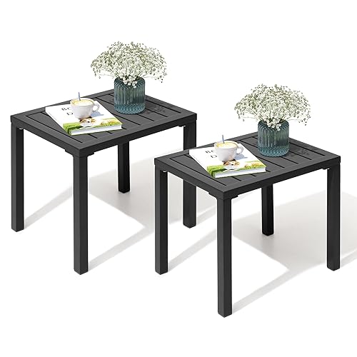 Crestlive Products Outdoor Side Table Set of 2, Aluminum Rectangular
