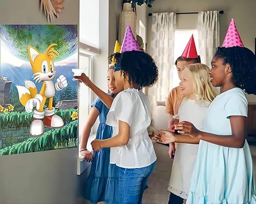 Miniatura 5 de Suministros de fiesta de cumpleaños, póster con pin the hand, juegos de fiesta, póster grande con 24 calcomanías y 2 vendas para los ojos para