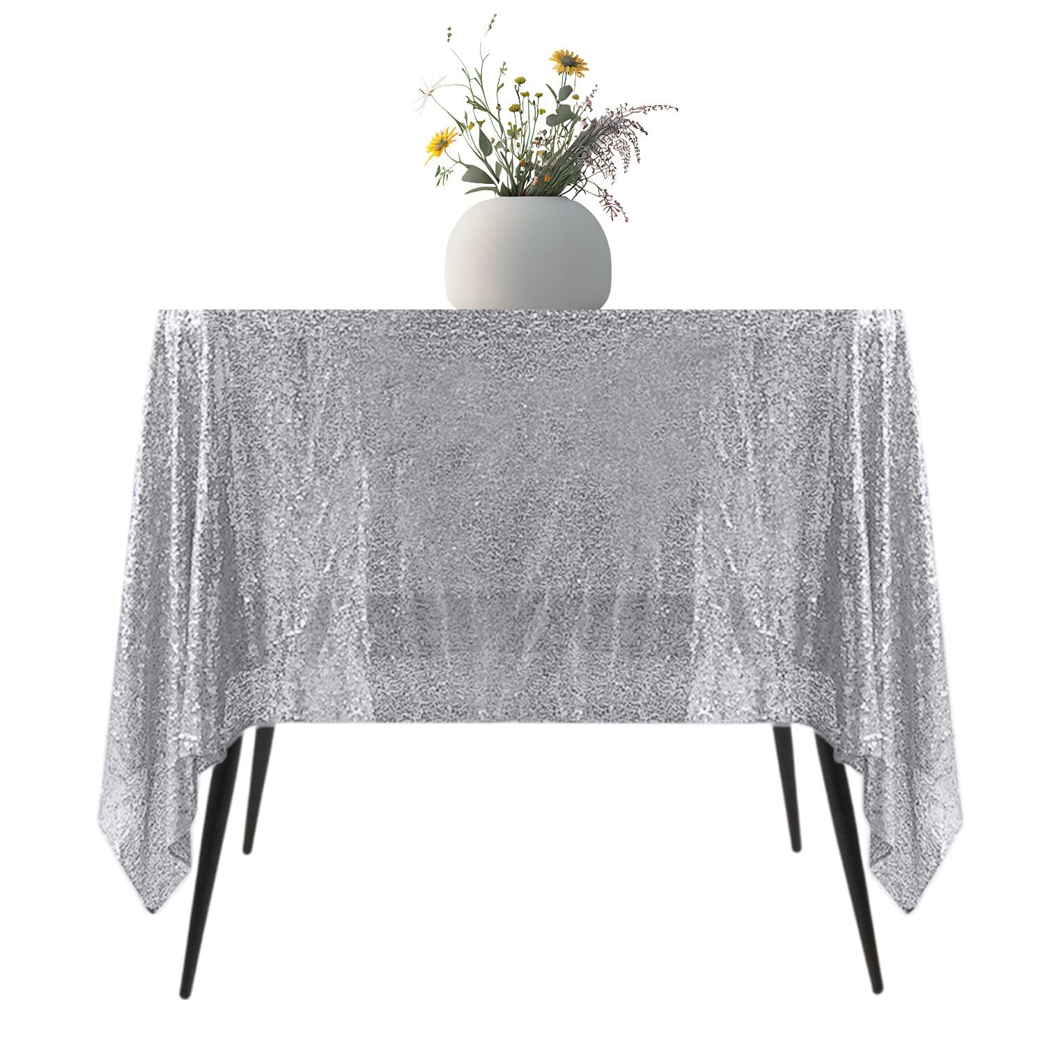 Elegant Event Essentials – Square Sequin Tablecloth - For Home Décor, Glitterly, Sparkly Parties, Christmas, Banquet, etc Decoration (70 x 70cm) (Silver)