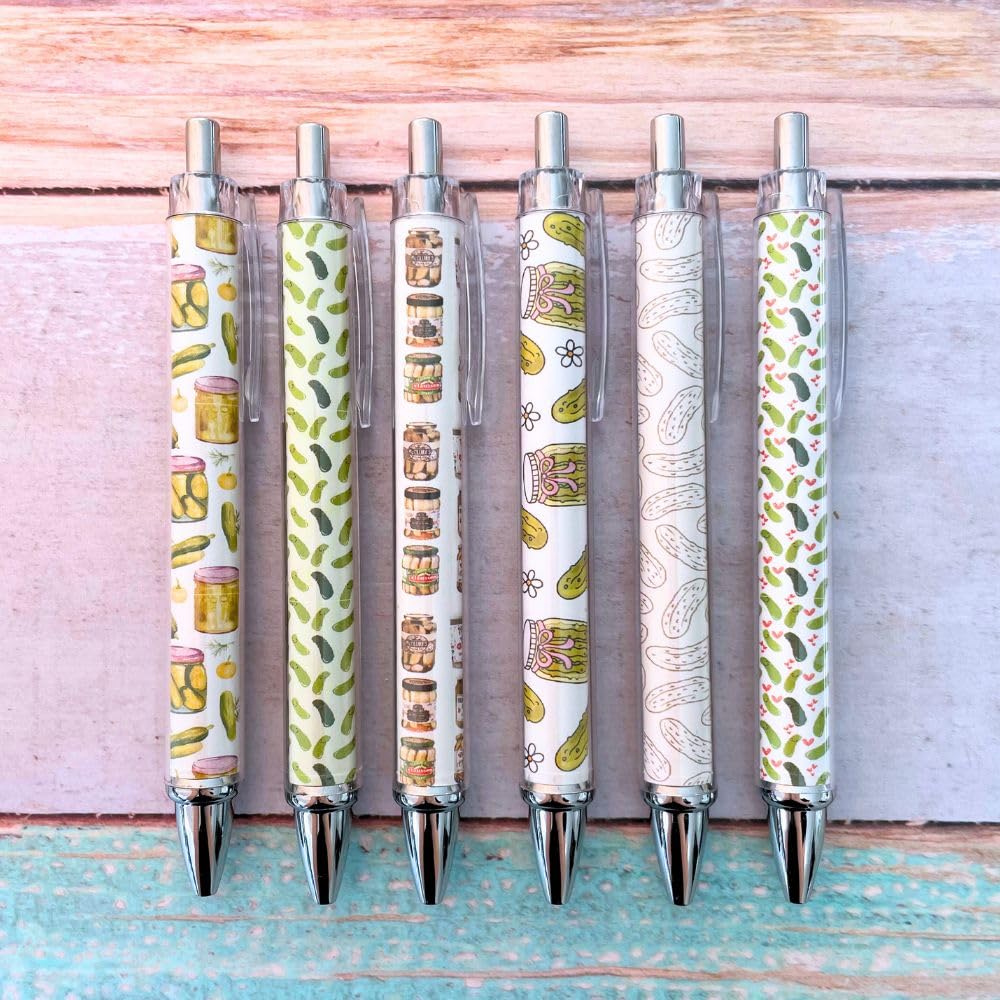 Pickle Pens 6PC Writing Pen Set for Pickle Lovers Stuff Things Present Themed Gifts Merchandise School Supply Home Office Stationery Employee Coworkers Graduation Birthday Party Bag Favors