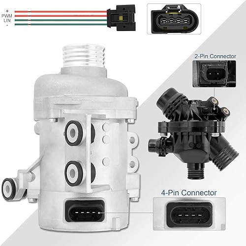 Miniatura 4 de Bomba de agua de motor eléctrico 11517586925 y termostato refrigerante compatible con BMW 128i 325i 325xi 328i 328xi 330i 330xi 525i 525xi 528i