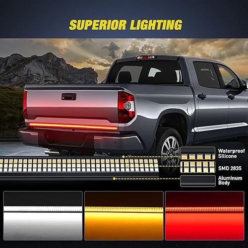 Miniatura 8 de Nilight Tira de luz para puerta trasera de camión de 48 pulgadas marco de aluminio triple fila 780 LED tira con luces de freno rojas de