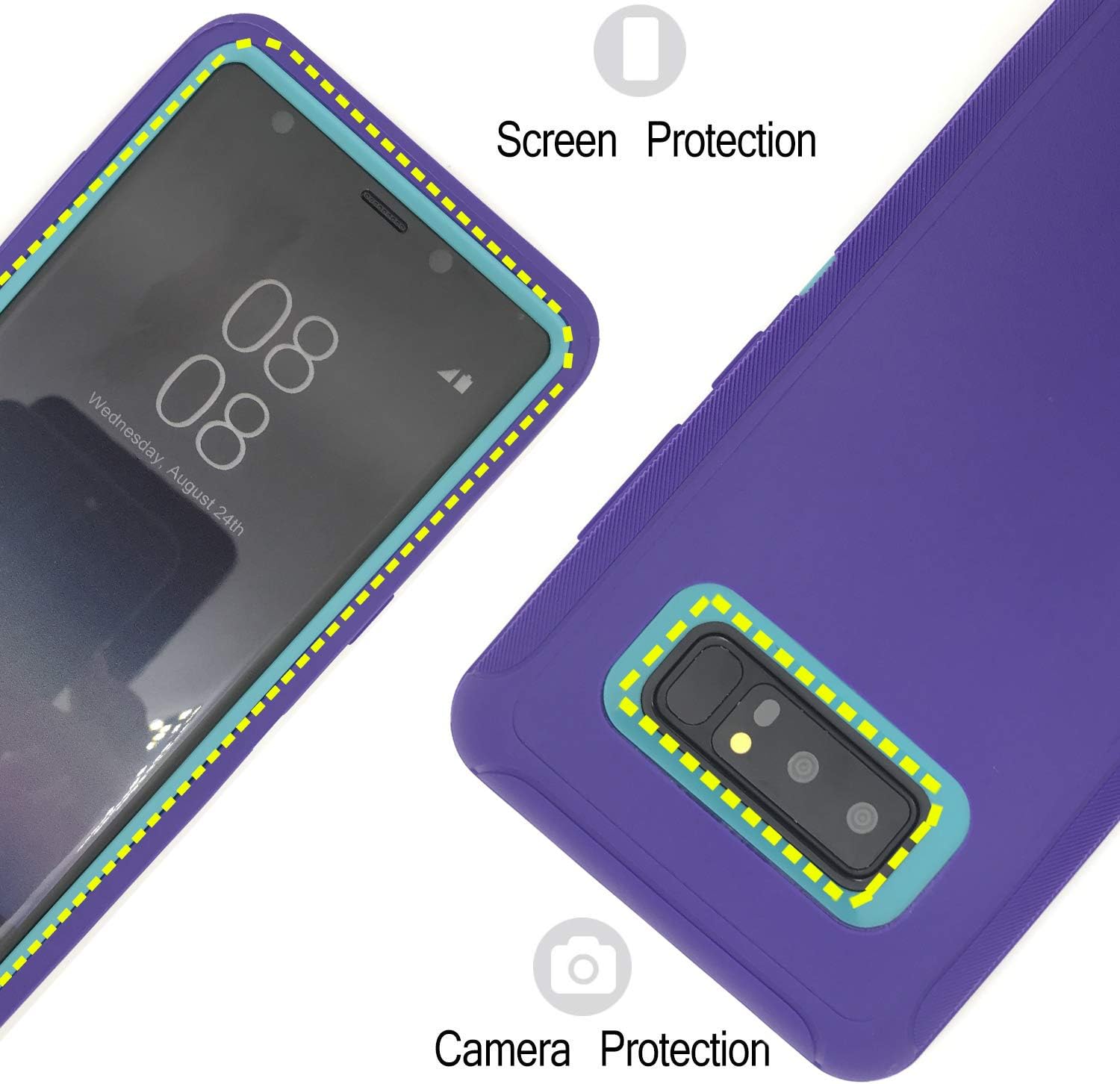 Samsung Galaxy Note 8 Phone Case,Note 8 Cases with Belt Clip Holster,Vodico Defender Heavy Duty Military Grade Shockproof High Impact Resistant Silicone Cover+Hard Bumper with Kickstand (Purple Aqua)