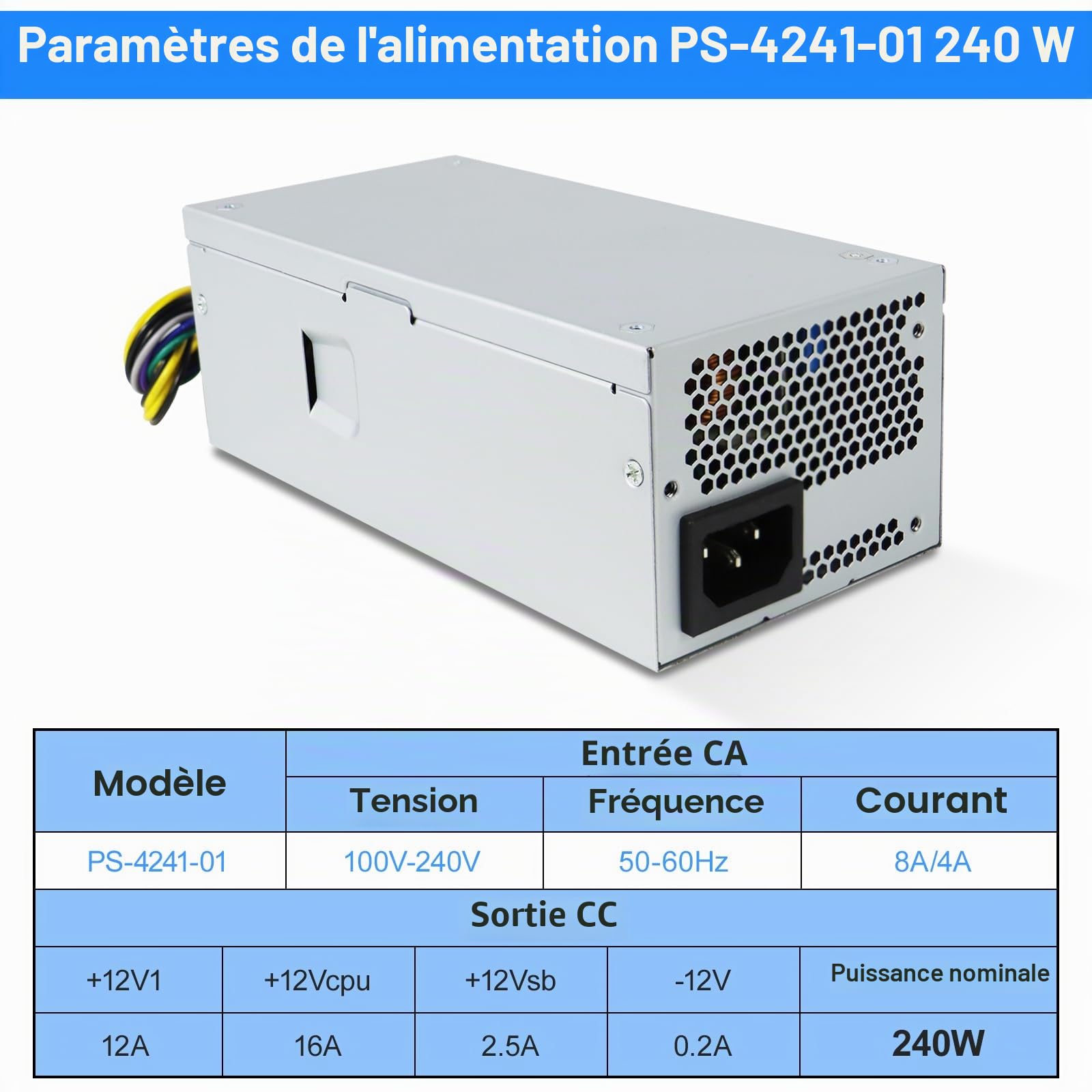 S-Union Bloc d'alimentation de rechange PS-4241-01 240 W compatible avec Lenovo Edge 92 93 ThinkCentre M73 M78 M82 M83 M92 M93 ThinkStation E31 SFF 54Y8849 PS-4241-02 54Y8901