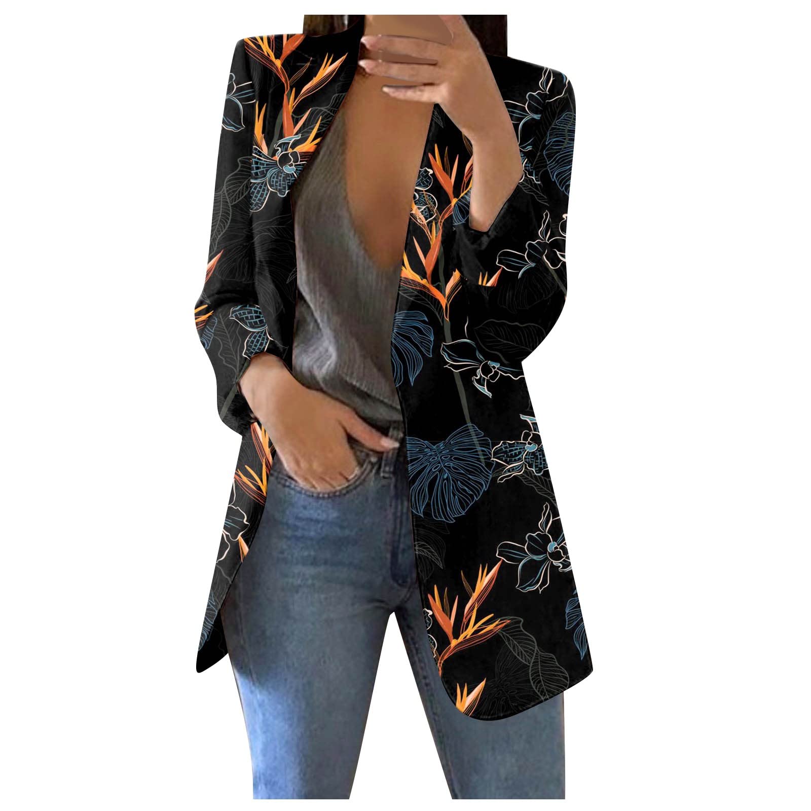 Scrub Jackets for Women Print Lapel Winter Coats Long Sleeve Slim Fit Womens Jackets Lightweight Button Black