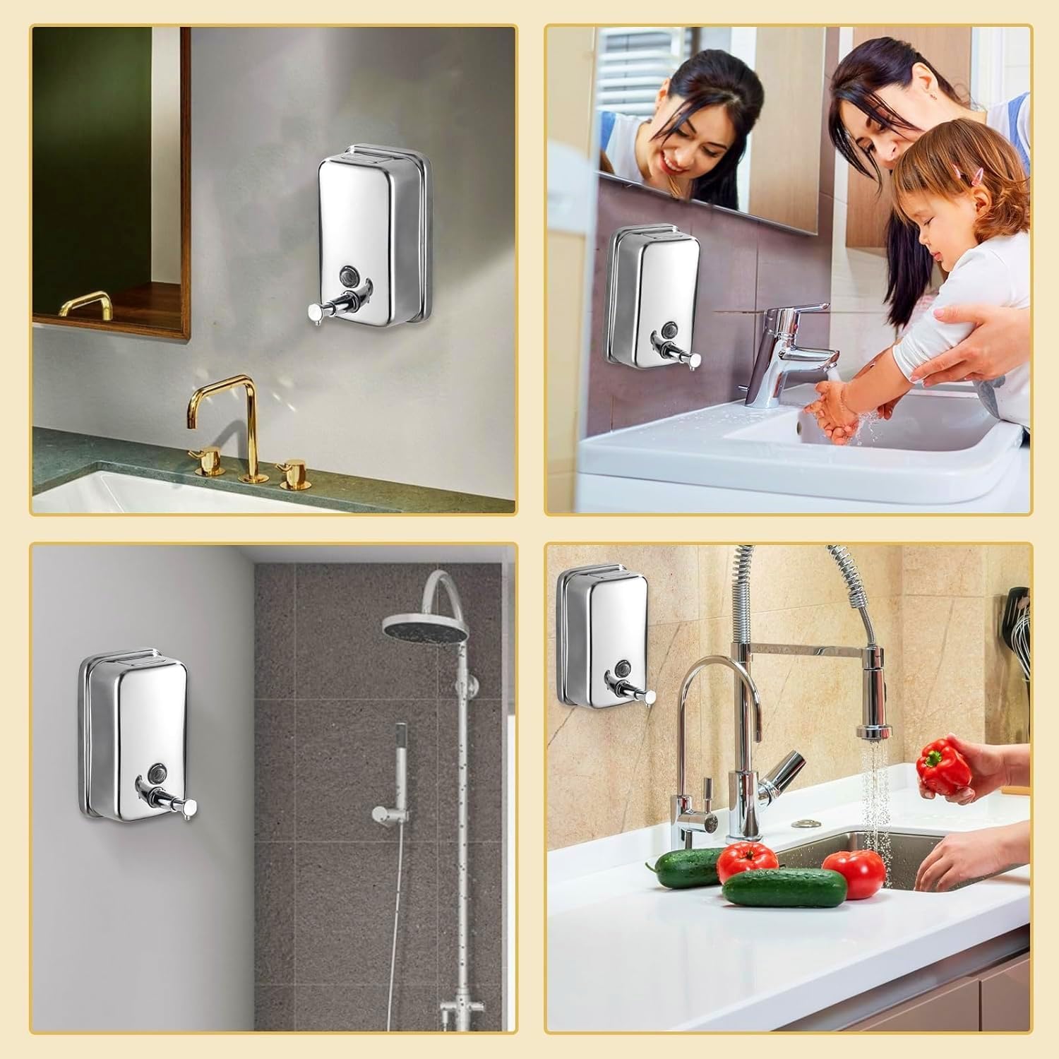 Commercial Soap Dispenser Wall Mount Stainless Steel Manual Pump Liquid Rust-Proof Leak Free for Bathroom Restaurant 500ml/17oz (White and Silver) - Image 8