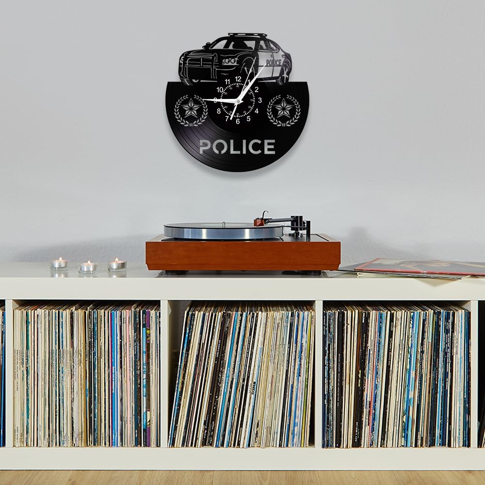 12 Inch Police Car Wall Clock 7 Color Changing, Police Officer Vinyl Wall Clock Police Badge LED Clock Police Decor for Office Police Department Police Station Policeman Retirement Gift
