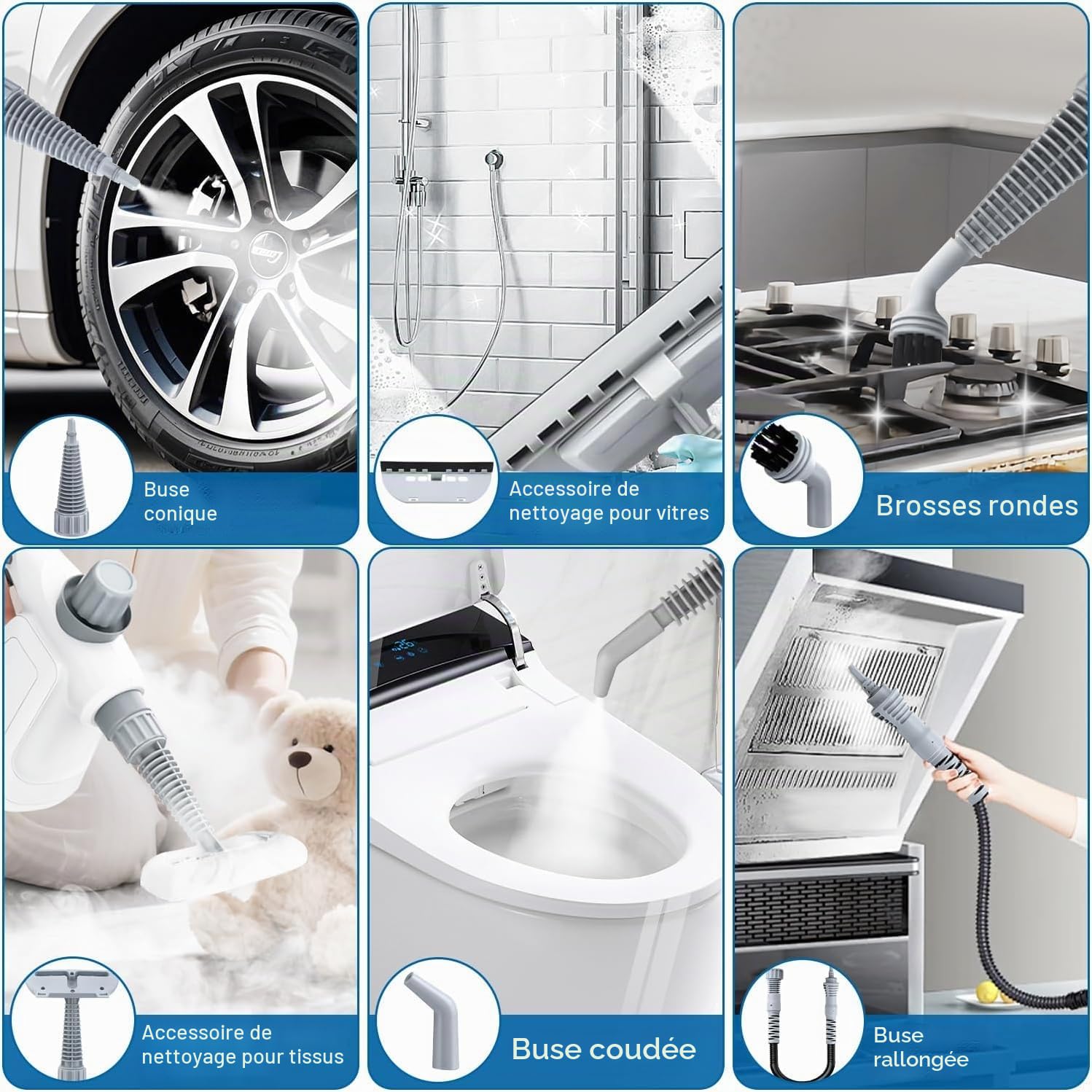 Nettoyeurs Vapeur électriques Portable Nettoyeur Vaporisateur Appareil Vapeur a Main Haute Pression Professionnel Cuisine, Salle de Bain, Voiture, Vitre, Joint Carrelage, 1050W, 3.2 Bar 400ml