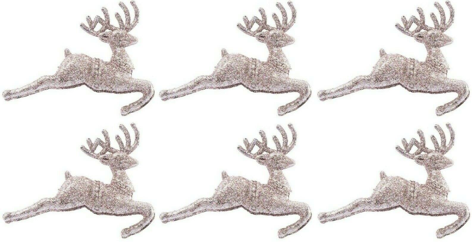 EliteKoopers Rose Gold Decorative Glitter Shiny Reindeer Hanging Baubles For Xmas Christmas Tree Decor Novelty Ornament (6Pcs)