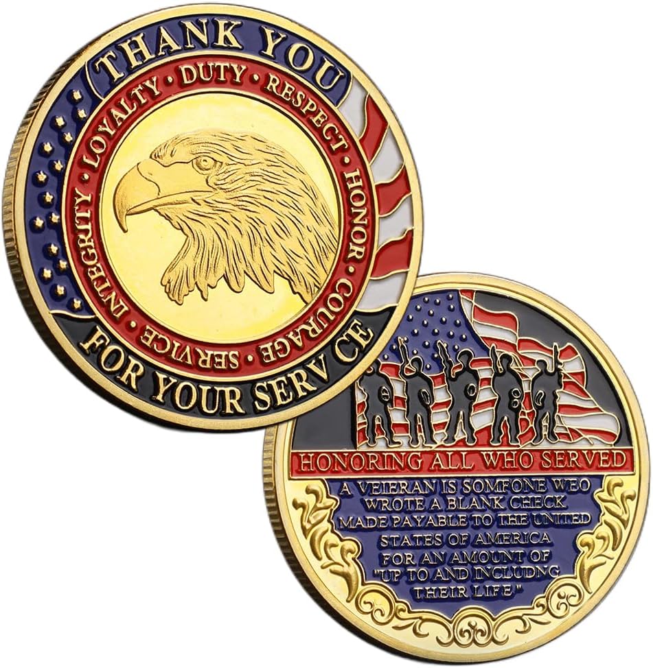 Honoring All Who Served Military Veteran Gift,Veteran Challenge Coins,Veteran Day Thank You for Your Service Plated Coins Military Church Party Collectible Challenge Coin