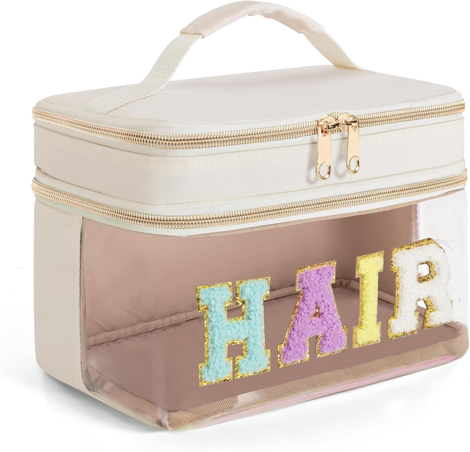 Fasrom Double Layer Hair Accessories Organizer, Preppy Makeup Bag for Girls