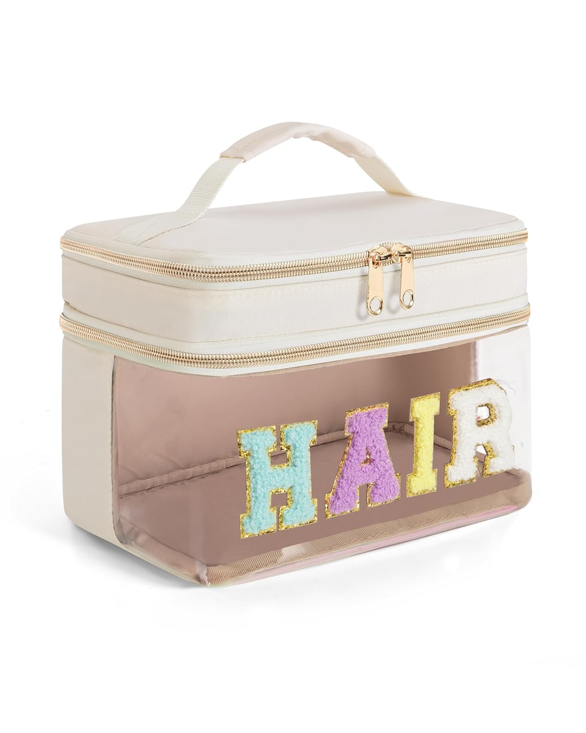 Fasrom Double Layer Hair Accessories Organizer, Preppy Makeup Bag for Girls