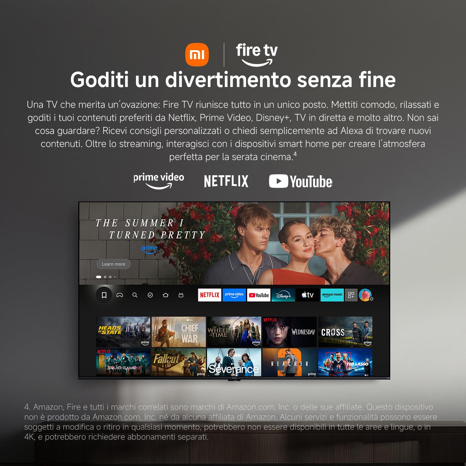 XIAOMI TV FX Mini LED da 65″(165 cm), Smart TV QD-Mini LED, 4K UHD, Fire TV, HDR10+, 60 Hz con modalità Game Boost a 120 Hz, MEMC, DTS:X, AirPlay 2, HDMI, modalità Filmmaker, comando vocale con Alexa