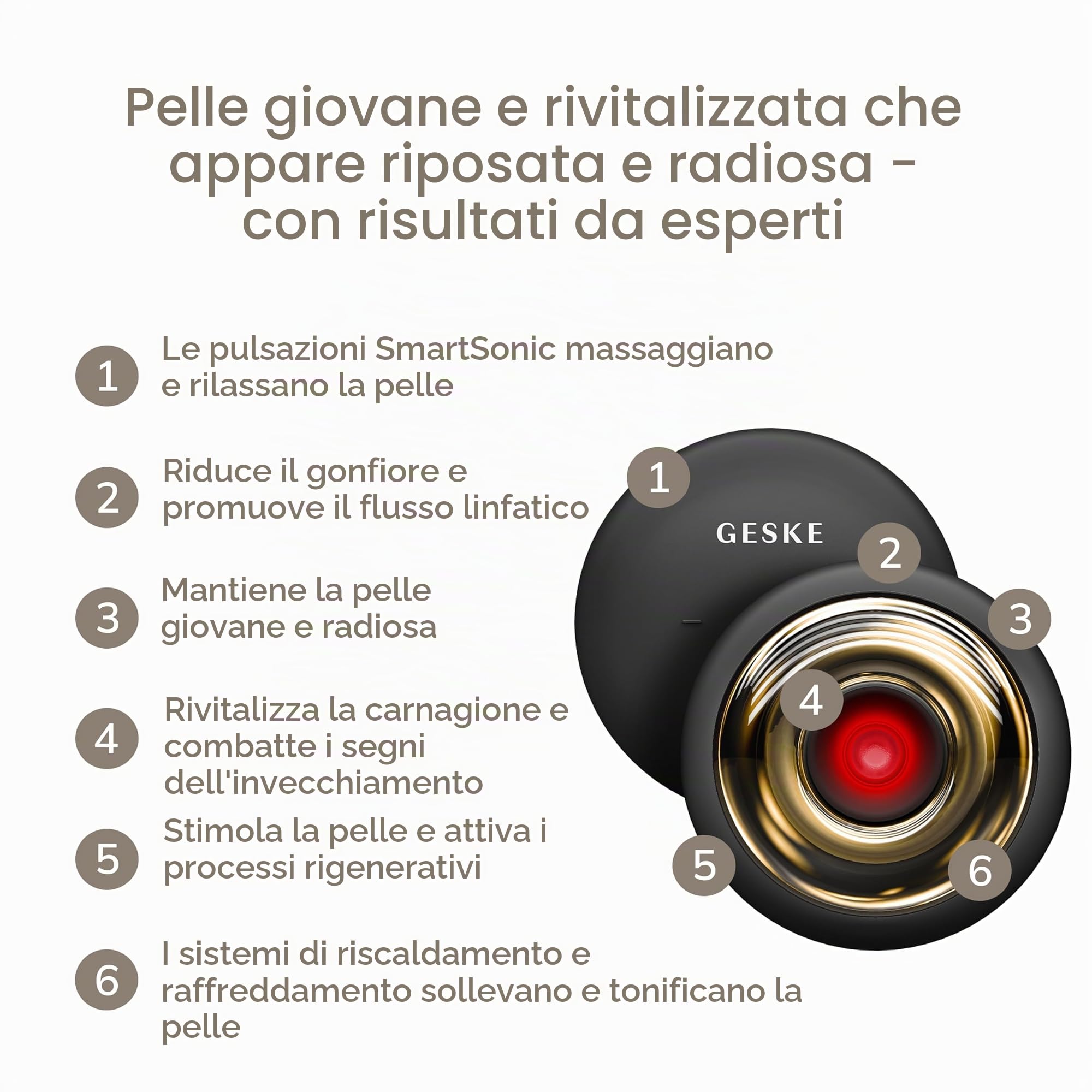 GESKE Sonic Cool & Warm Face & Body Massager 9 in 1 Massaggiatore | SmartAppGuided™ | Viso/corpo | Raffreddamento e riscaldamento senza batteria | Rassoda, rilassa e sgonfia | SmartSonic