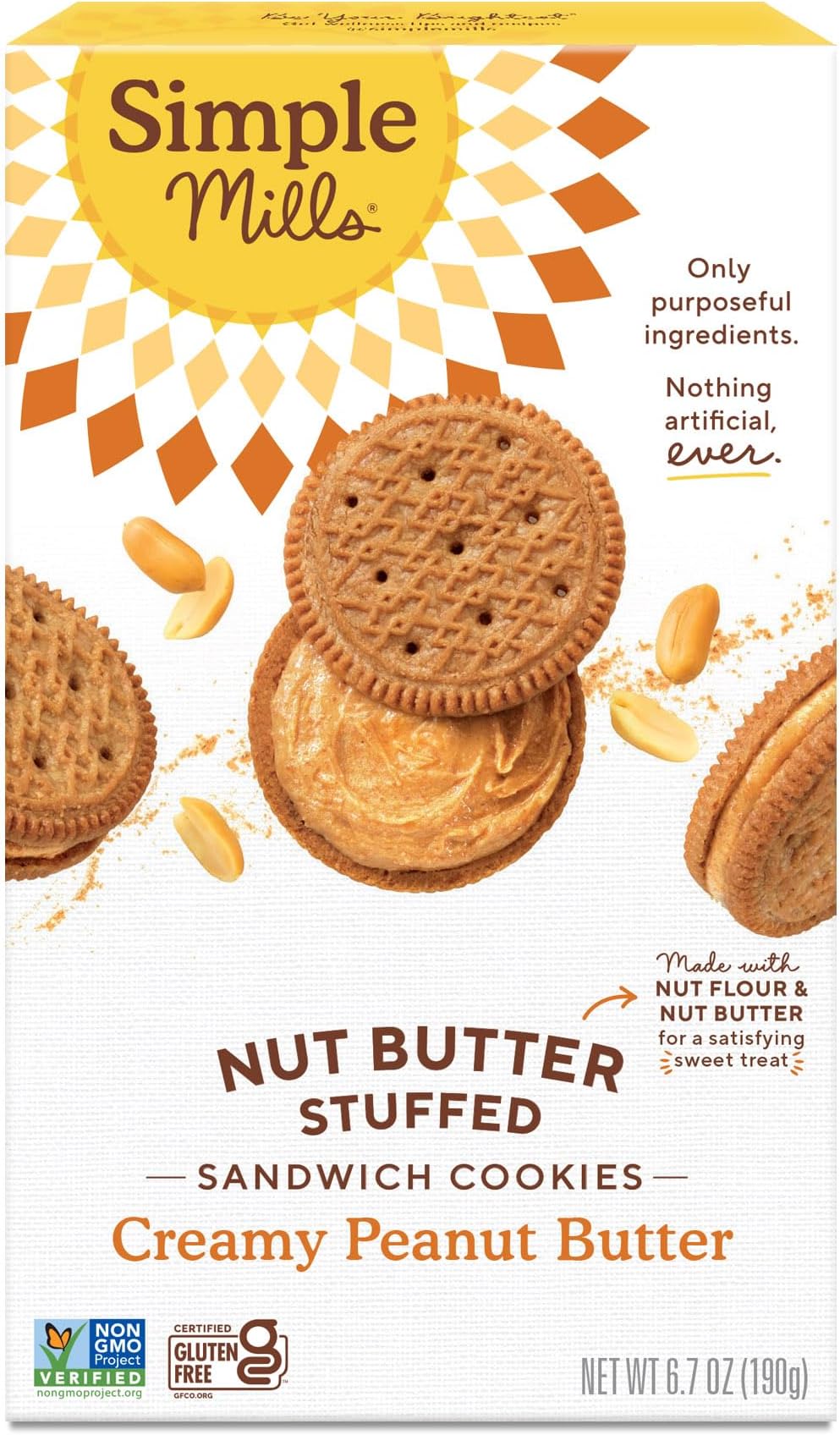 Creamy Peanut Butter Sandwich Cookies - Gluten Free, Vegan, Healthy Snacks, 6.7 Ounce (Pack of 1)