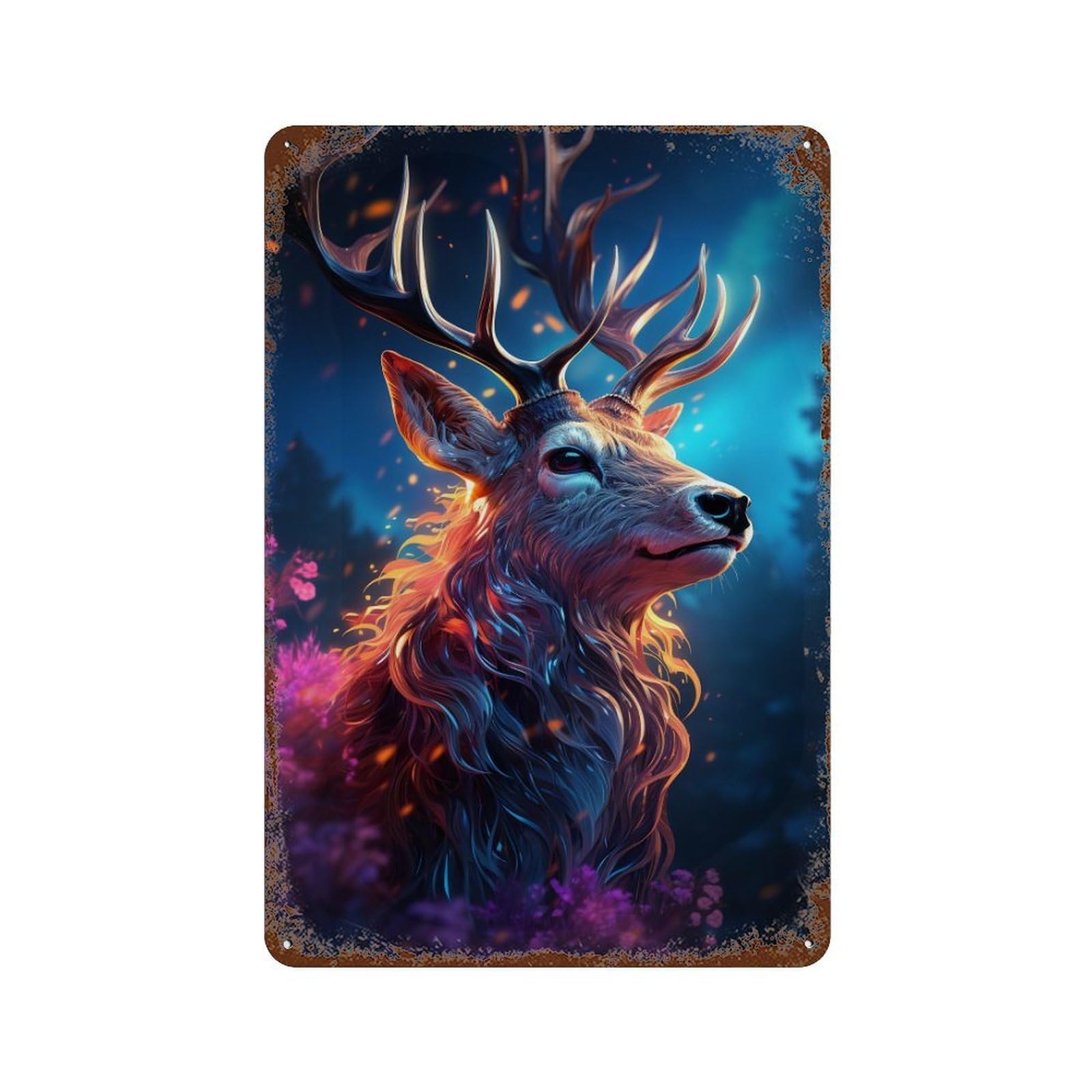 Rusty Metal Tin Sign with Enchanted Forest Deer Design 11.8"x7.9", for Farmhouse, Kitchen And Entryway Decor, Classic Wall Plaque