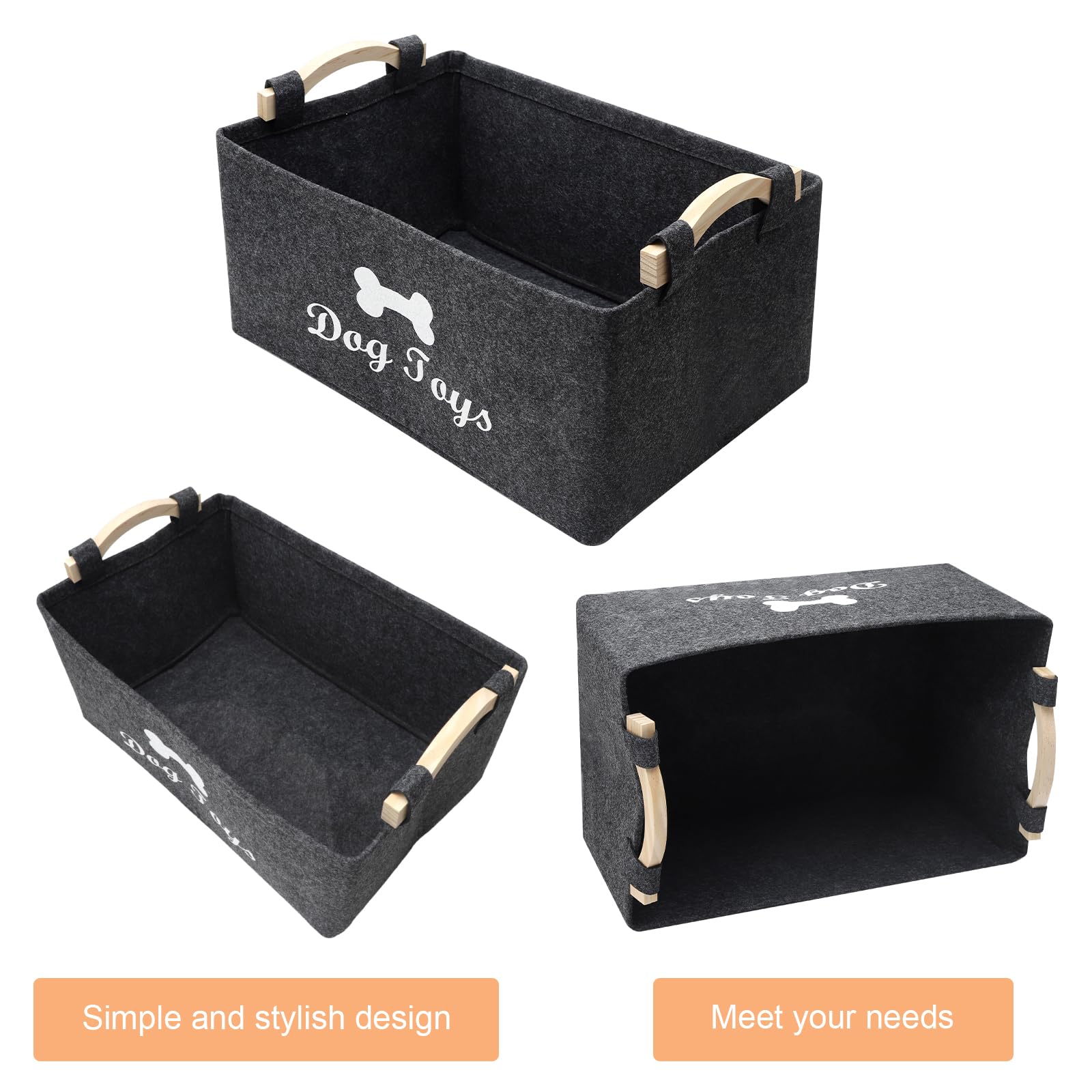 APOMOONS 2 Cestas de Fieltro Grises con Asa Plegables para Guardar Juguetes de Perro Cestas Organizadoras de Fieltro para Guardar Snacks Cosas Pequeñas Ropa Sucia