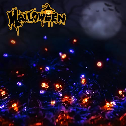 Miniatura 4 de Paquete de 2 100 luces LED, 8 modos, impermeables, para decoración de jardín, boda, patio, fiesta (naranja-púrpura200)