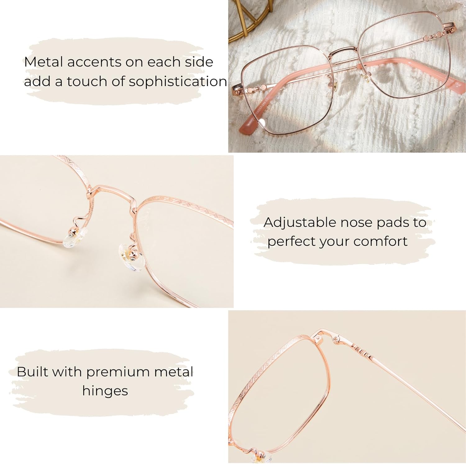 Firmoo Blue Light Blocking Glasses Reading Glasses for Woman Oversized Metall Frame Adjustable Nose Pads