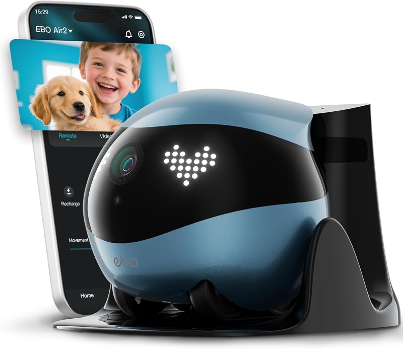 Câmera Robô Móvel para Gatos Enabot EBO Air 2 FamilyBot com Visão 2K, Áudio Bidirecional e Wi-Fi