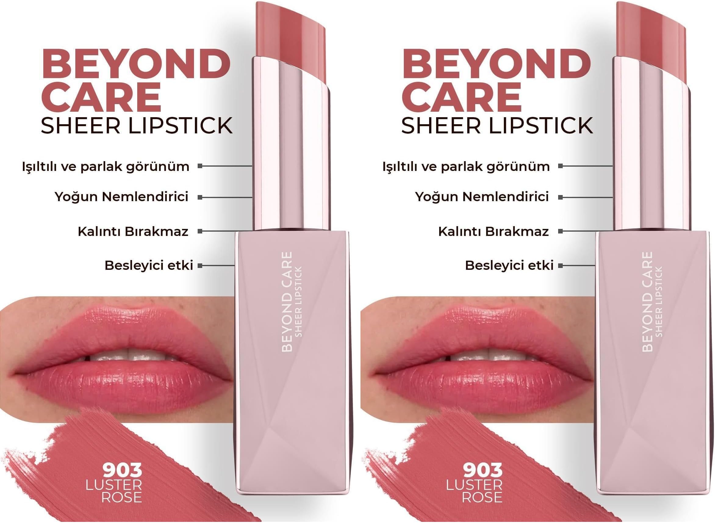 ALIX AVIEN Beyond Care Sheer Lipstick 903 - Luster Rose - Yoğun Nemlendirici Besleyici Etki - Parlak Ruj (2 paketi)